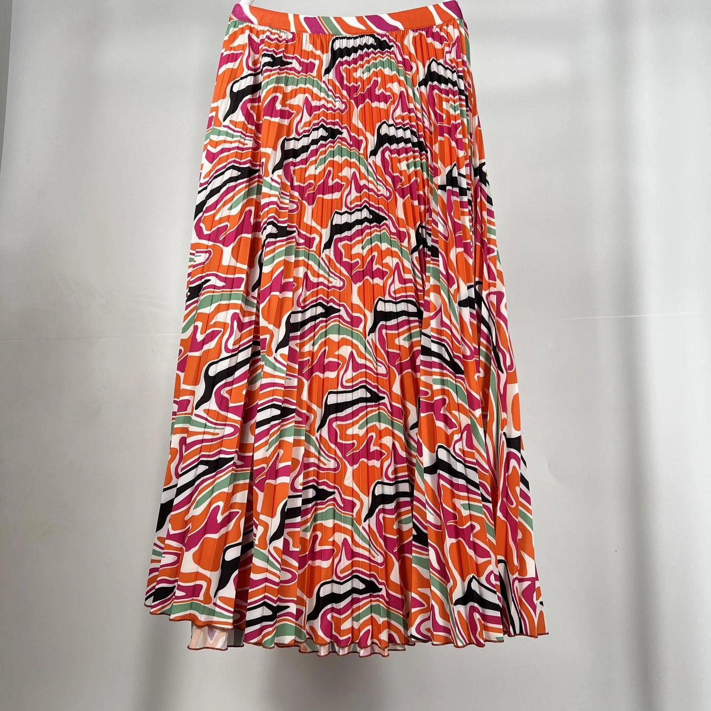 Floral Print Elastic HIgh Waist  Pleated Midi Skirt
