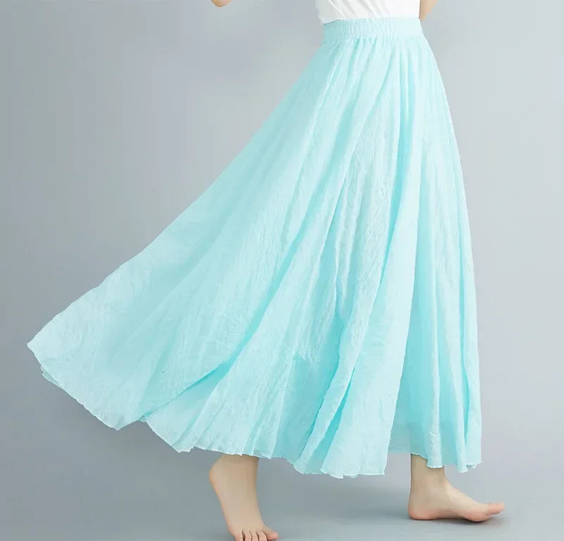 Cotton Linen Maxi  Casual Loose Long Skirt
