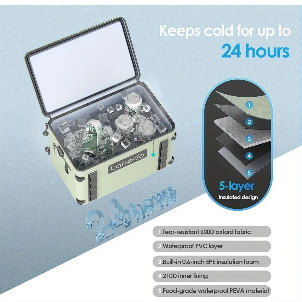 Soft Cooler 36 Can 25 Bottles, Insulated Bag Portable Ice Chest Box Floating Cooler Leak-Proof (Green)