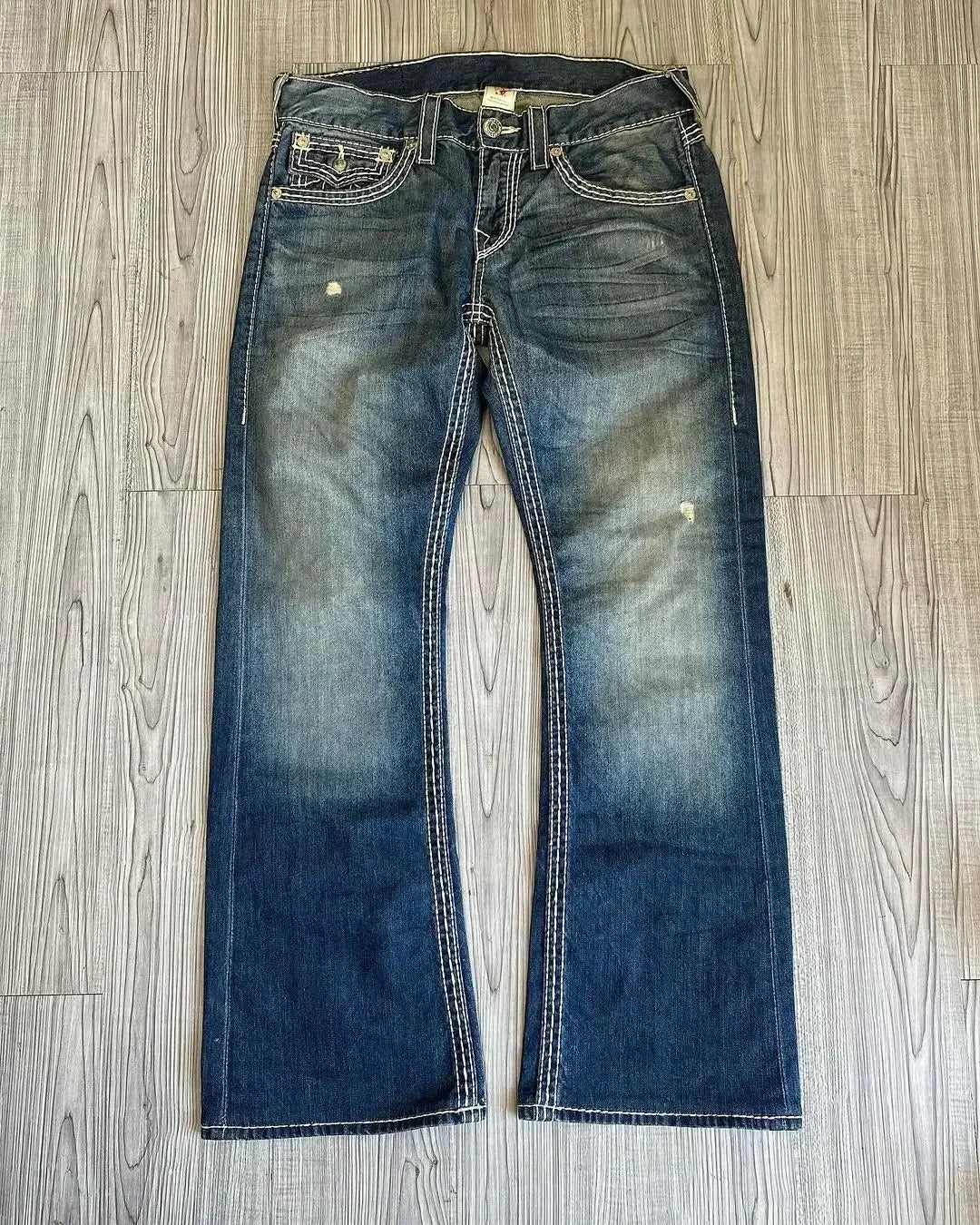 Classic Vintage Jeans Straight Low Waist Pants Embroidery Figure Fashion Blue Jeans High Street