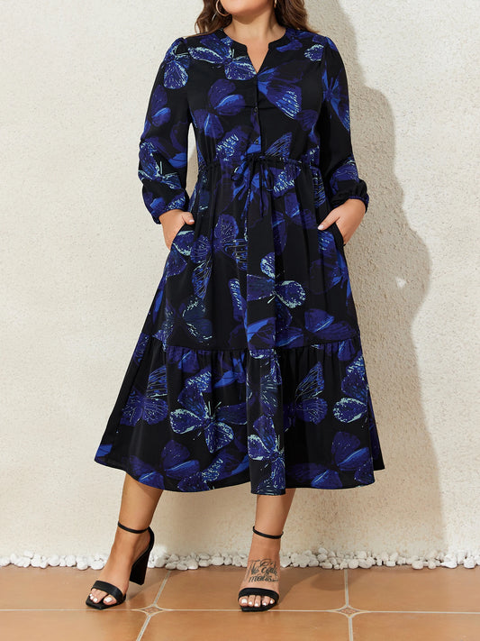 Plus Size Long Sleeve Dress for Women Solid  Casual Shirt Large Dress