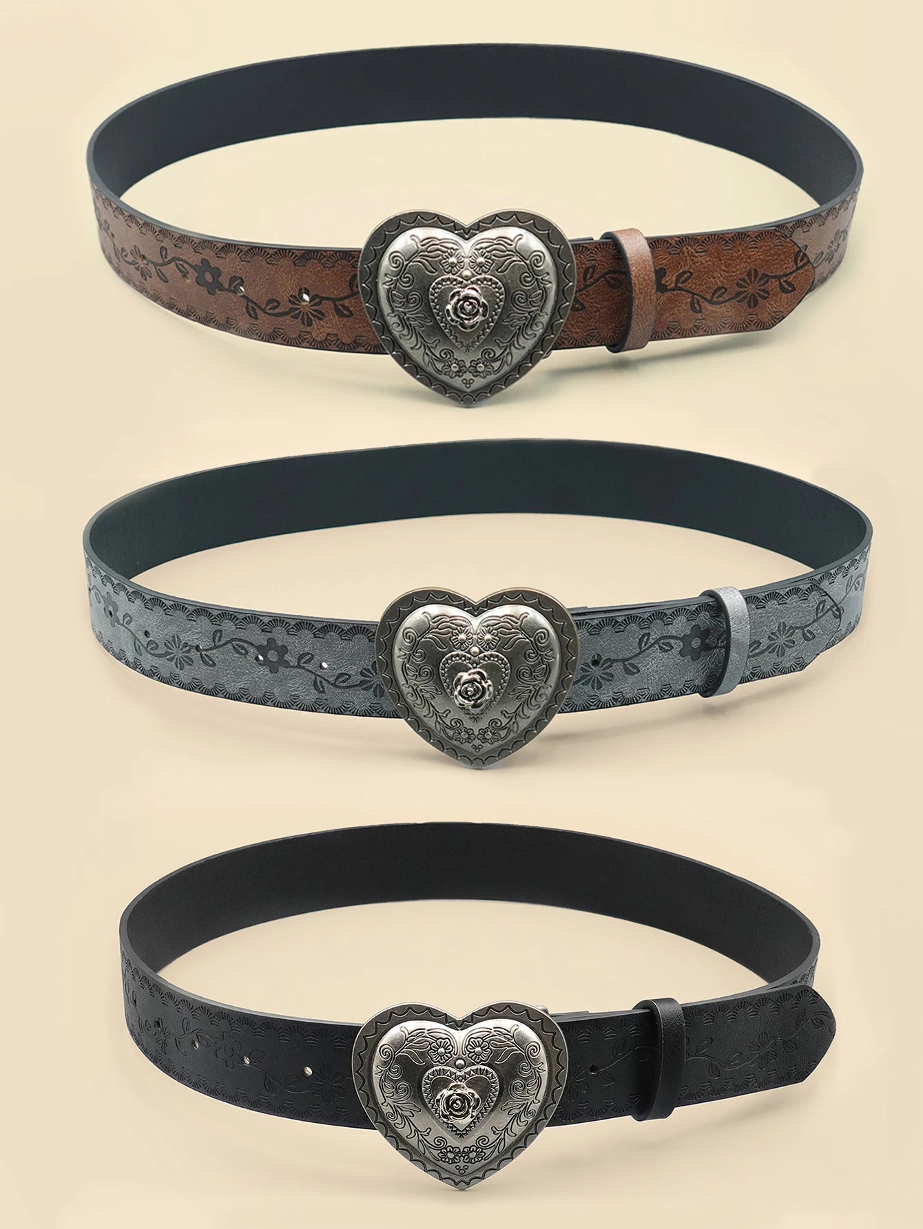 Heart Shaped Women's Casual Belt, Retro Embossed Carved Women's Belt, Dress, Jeans, Suit, Shirt Decoration
