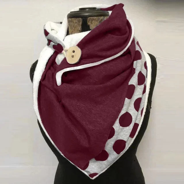 Winter Women's Floral Print Thick Warm Scarf – Windproof Double-Layer Buttoned Wrap