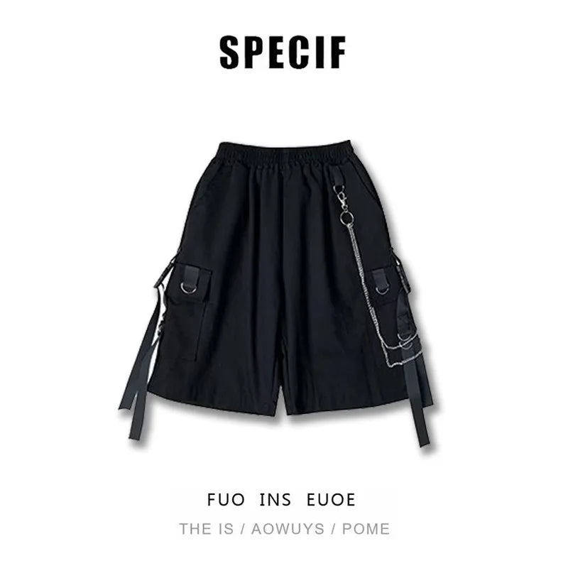 ARENS Techwear Goth Gothic Clothing Men's Shirt Short Sleeve Male Shirt Punk Rave Men's Shorts Set Streetwear Hip Hop Hippie