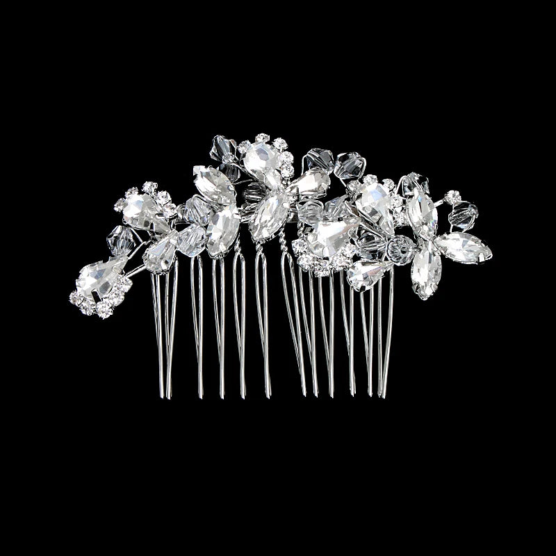 Silver Alloy Hair Comb Handmade Pearls Rhinestones Fashion Metal Headpiece Elegant Hair Jewelery Accessory For Women