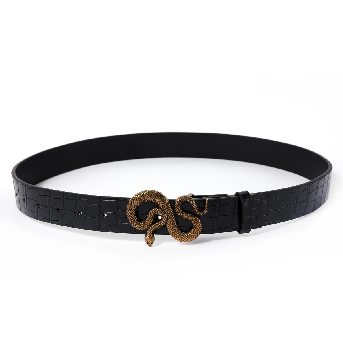 Fashion Snake Belt Buckle with PU Leather Belt for Women Dress Designer Western Vintage Style Black Belts