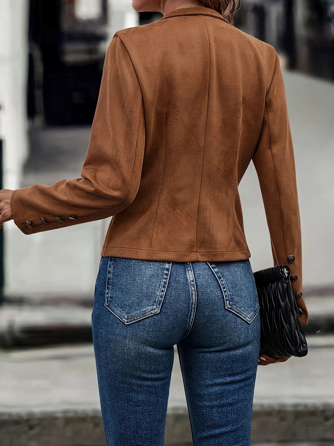 solid color decorative double breasted jacket deer fur velvet retro long sleeved jacket