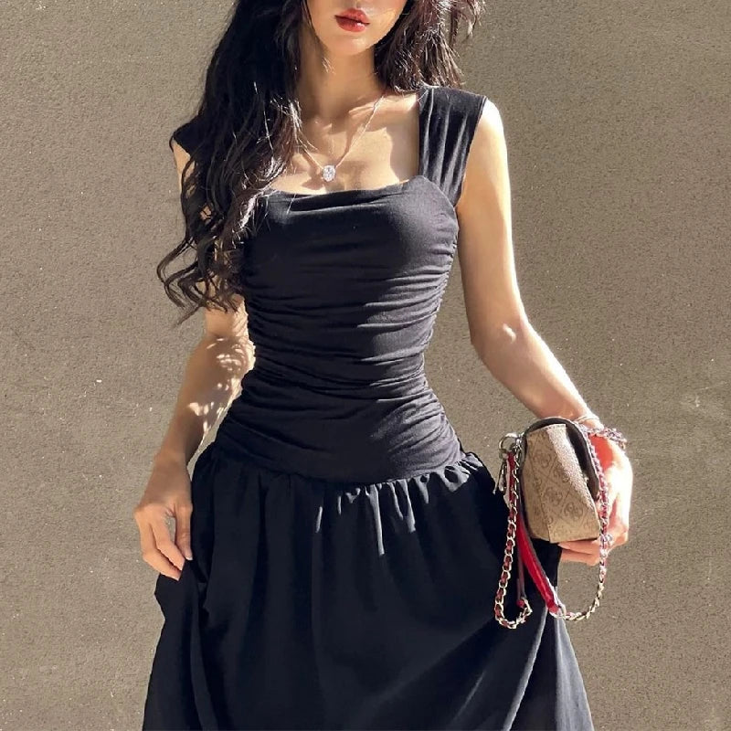 Elegant Slip Long Dresses Sexy Women's Ruched Bodycon Solid Maxi Dress Spring Summer  Dropped waist