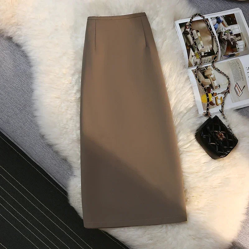 High Waist Drape Suit Long Skirt Zipper