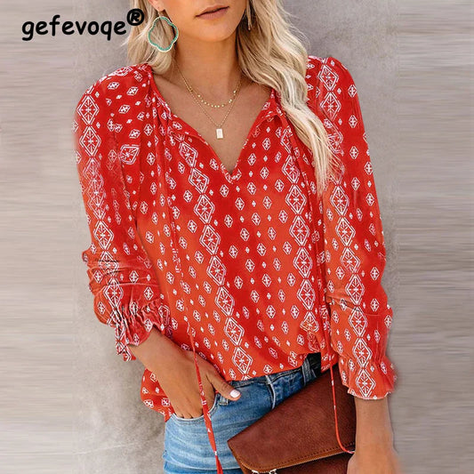 V Neck Lace Up Blouses
