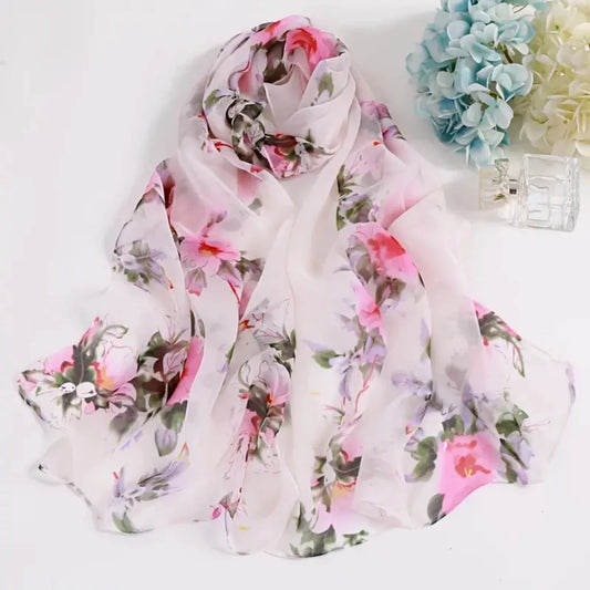 Elegant Peach Blossom Floral Lightweight Women's Shawl Scarf