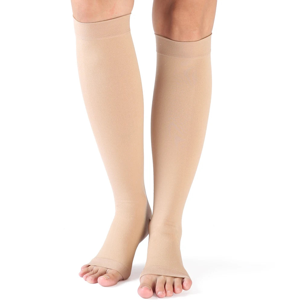 40-50 mmHg Compression Socks Knee High Open Toe, Support, Increase Blood Circulation