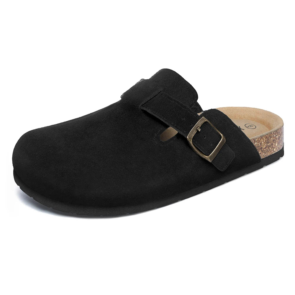 Women's Suede Clogs Shoes Adjustable Buckle Slip Casual Fashion Footbed Home Clog