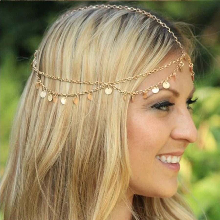 Fashion Bridal Wedding Hair Jewelry Accessories For Women Indian Boho Imitation Pearls Head Chain Head Piece Bijoux Femme