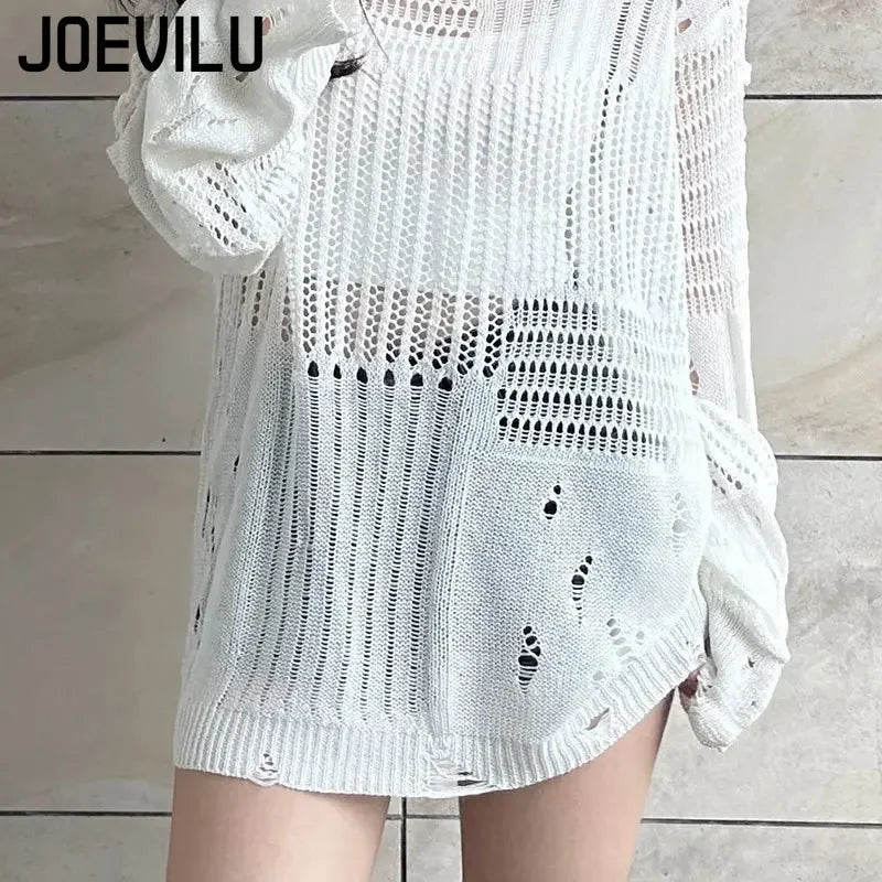 Hollow Knit  Loose Fitting Long Sleeve  Vintage Gothic Blouses