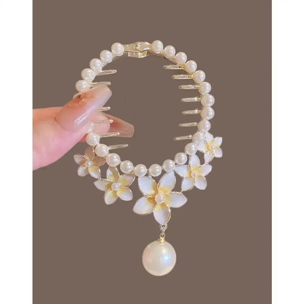 Flower Tassel Hair Clip Women Ladies Butterfly Rhinestone Pearl Metal Hair Claw Round Bun Ponytail Holder Hair Accessories