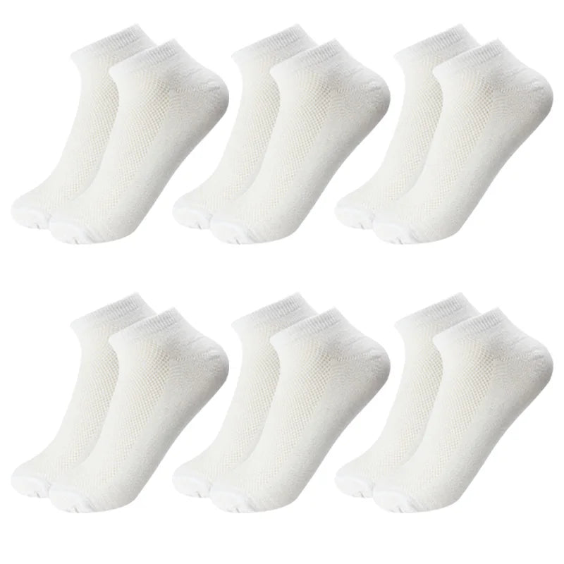 6 Pairs Breathable Men's Socks Short Ankle Elastic Solid Color Mesh High Quality Cotton Business Unisex Sokken Plus Size EU38-47