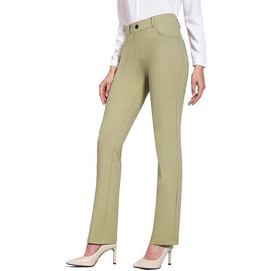 High Waist Slim Leg Pants Solid Color Elastic Flared Trousers with Pockets  Casual