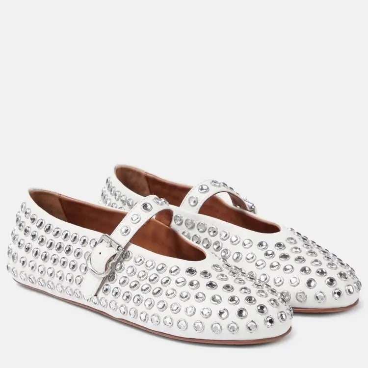 Glitter Shoes with Buckle Strap Rhinestone Ballet Flats Crystal  Comfortable Casual Shoes