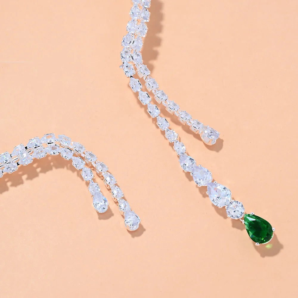 Luxury Zircon Green Crystal Necklace Collar Jewelry  Double Layer Collar