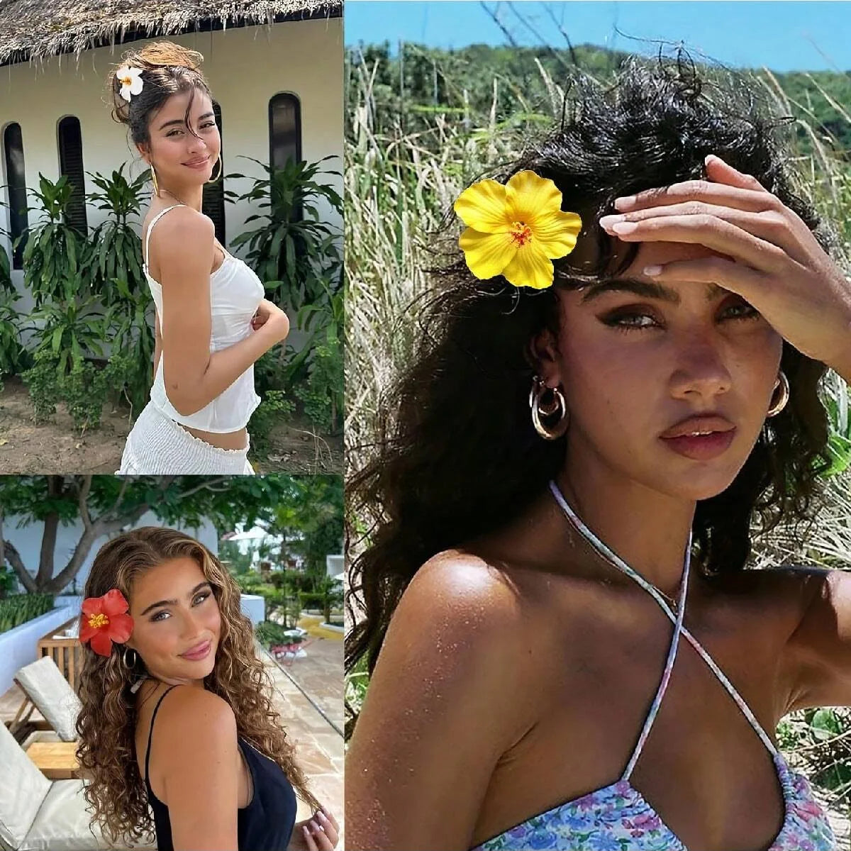 Bohemian Style Hibiscus Flower Sweet Seaside Beach Resort Style Egg Flower Hair Clip For Women