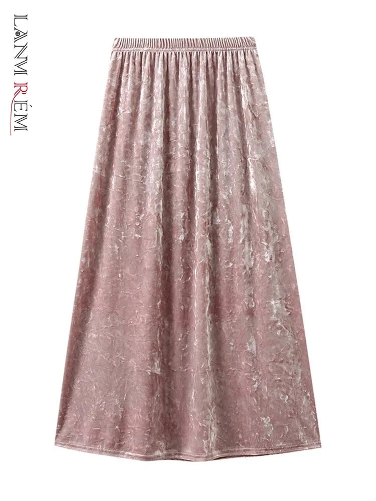 Elegant Velvet Party Women's Skirt Elastic High Waist A-line  Loose Long