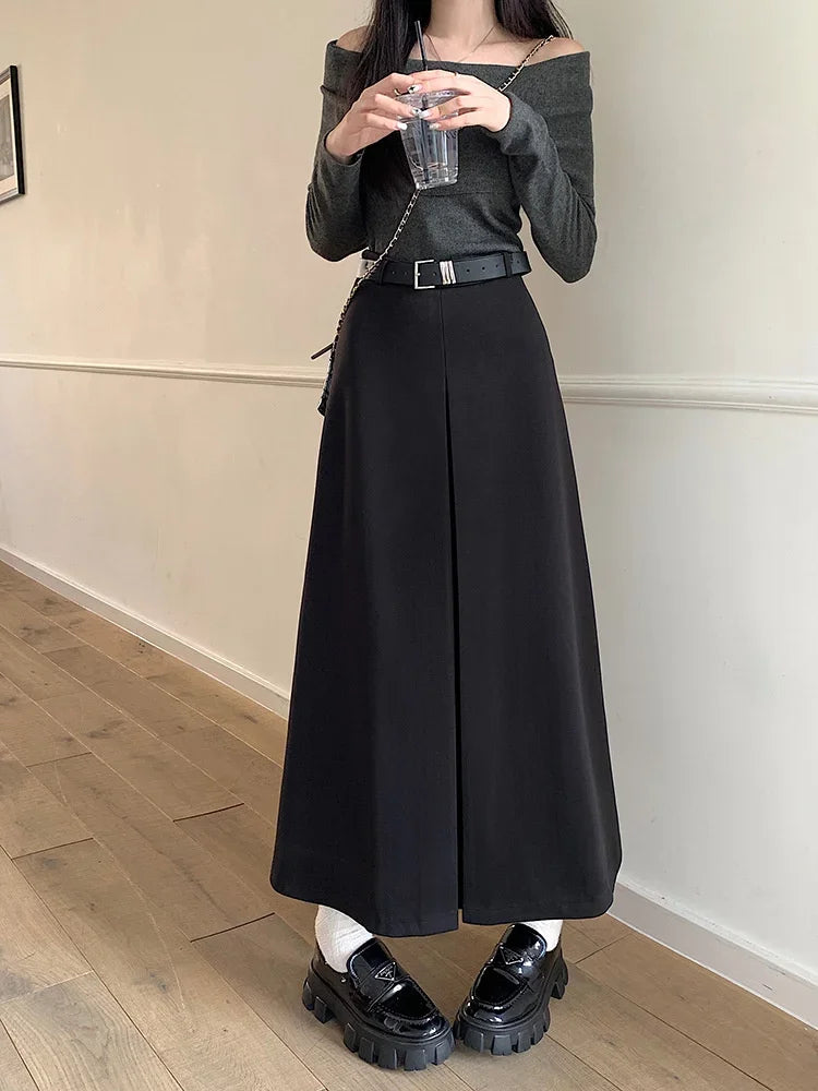 Retro High Waist Slim Mid-length  A-line Skirt