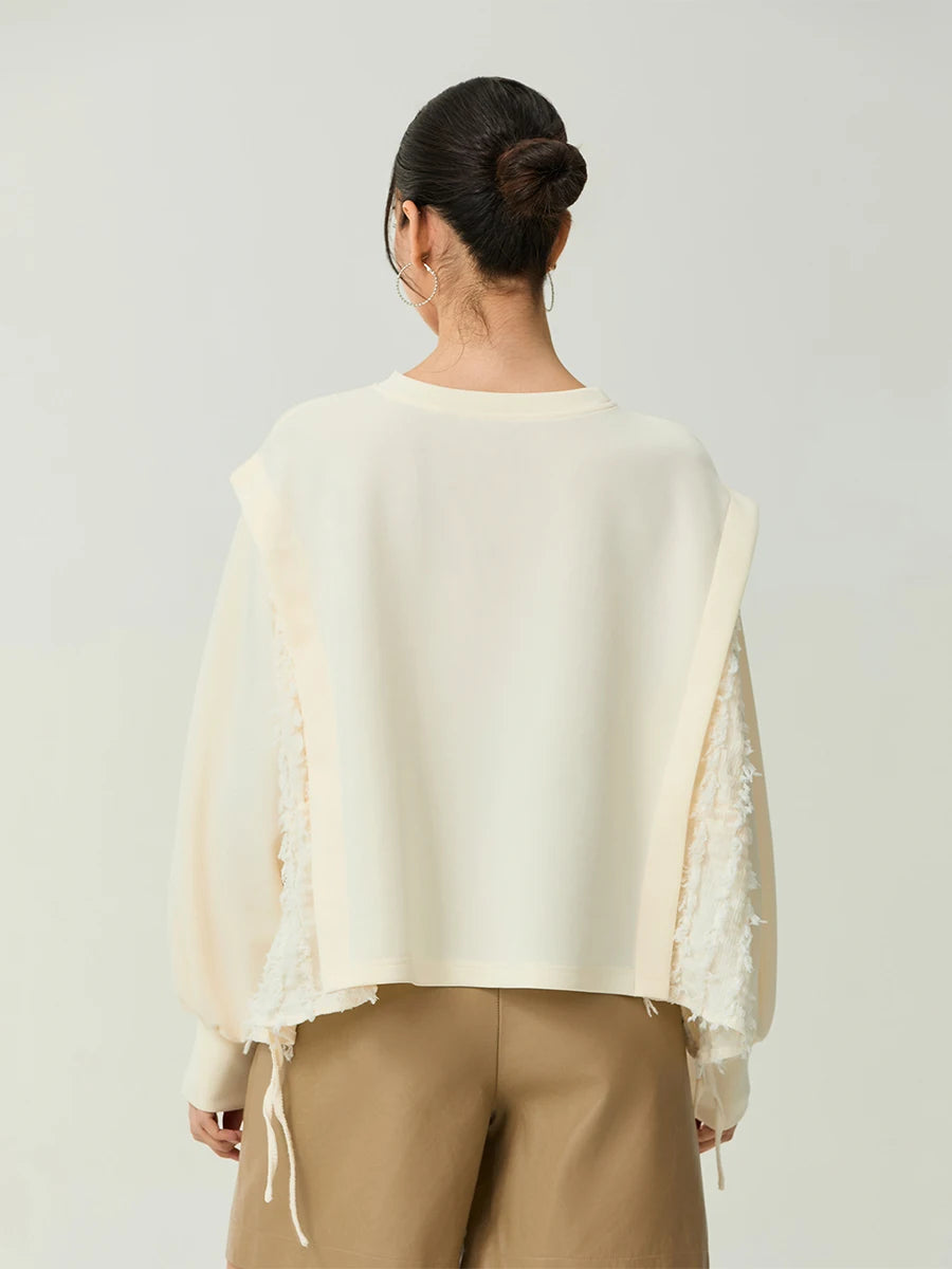 Women s Distressed  Oversized Pullover Sweater with Ribbed Crew Neck and Long Sleeves
