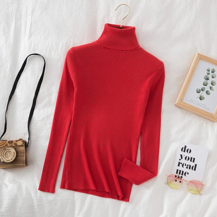 Women's Turtleneck Sweater Knitted Soft Pullovers cashmere Jumpers Basic Solid Soft Sweaters Women Autumn Winter Casual Top
