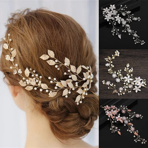 Flower Leaf Crystal Pearl Headband Hairband For Women  Hair Accessories Vine Jewelry Band Headband