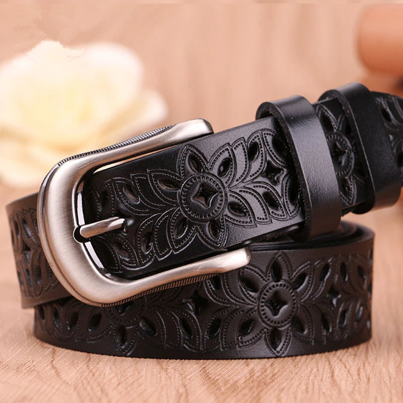 Red Second Layer Cowskin Belt Genuine Leather Vintage Pin Buckle Strap