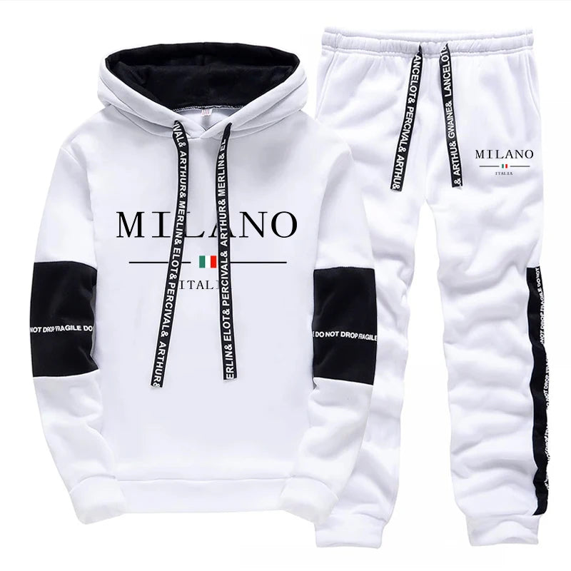 Men's Sportswear Hooded Sweatshirts Jogger Pants Male Daily Casual Sport Jogging Suit Italia Milan Printed Hoodies