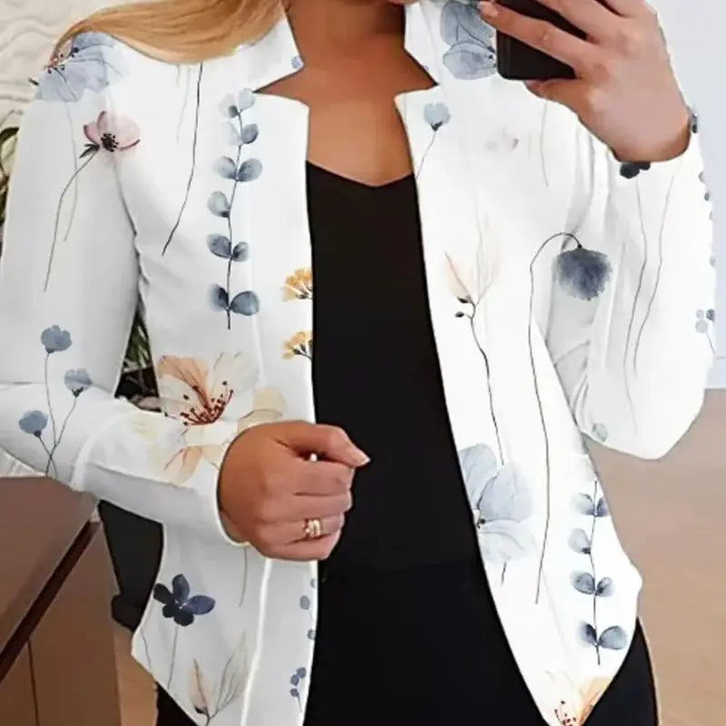 **Printed blazer with high collar for women, long sleeve jackets, slim fit, casual tailored blazers, office jackets.**