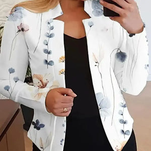 **Printed blazer with high collar for women, long sleeve jackets, slim fit, casual tailored blazers, office jackets.**