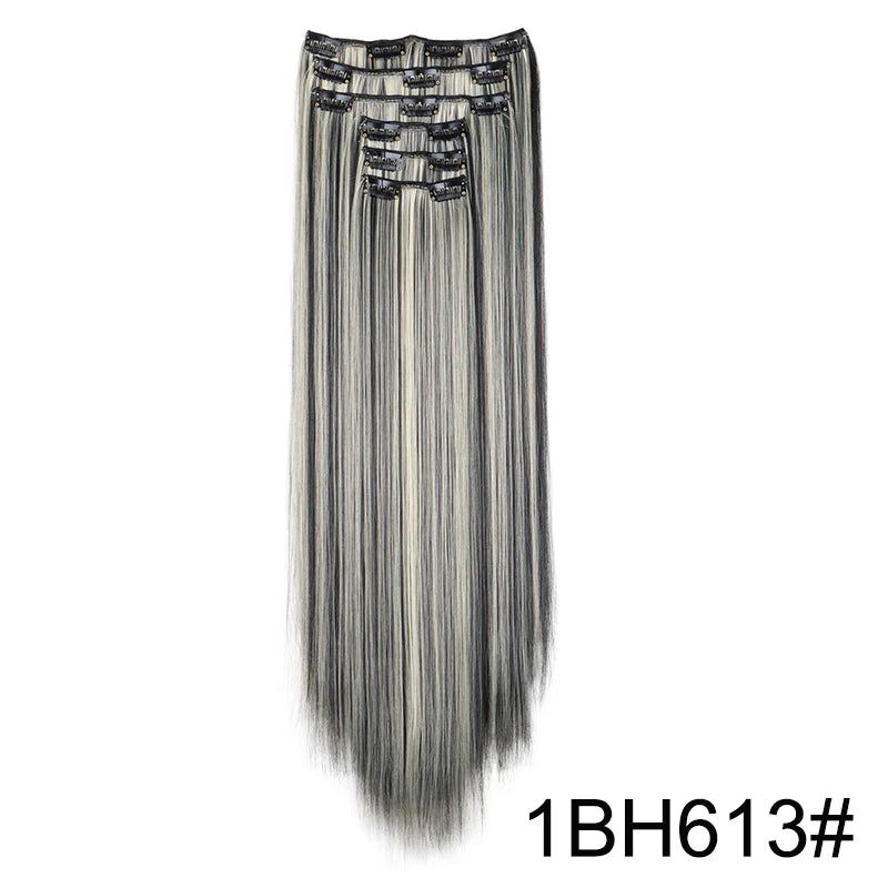 Synthetic 24Inch 16 Clips in Hair Extensions Long Straight Hairstyle Hairpieces Heat Resistant False Hair Daily Use