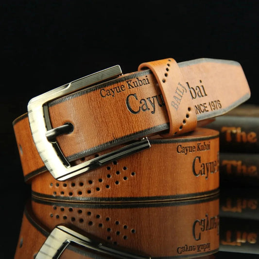 Leather Belt Letter Print Luxury Classic Buckle Business Cowboy Vintage Waistband Alloy Belts