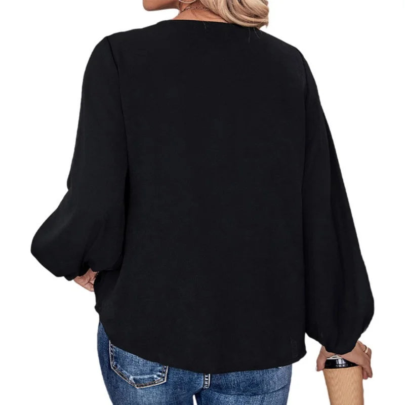 Long Sleeve Blouses Women Leopard Print Trim Chiffon Tops V Neck Loose Business Shirts Casual Work Tunic