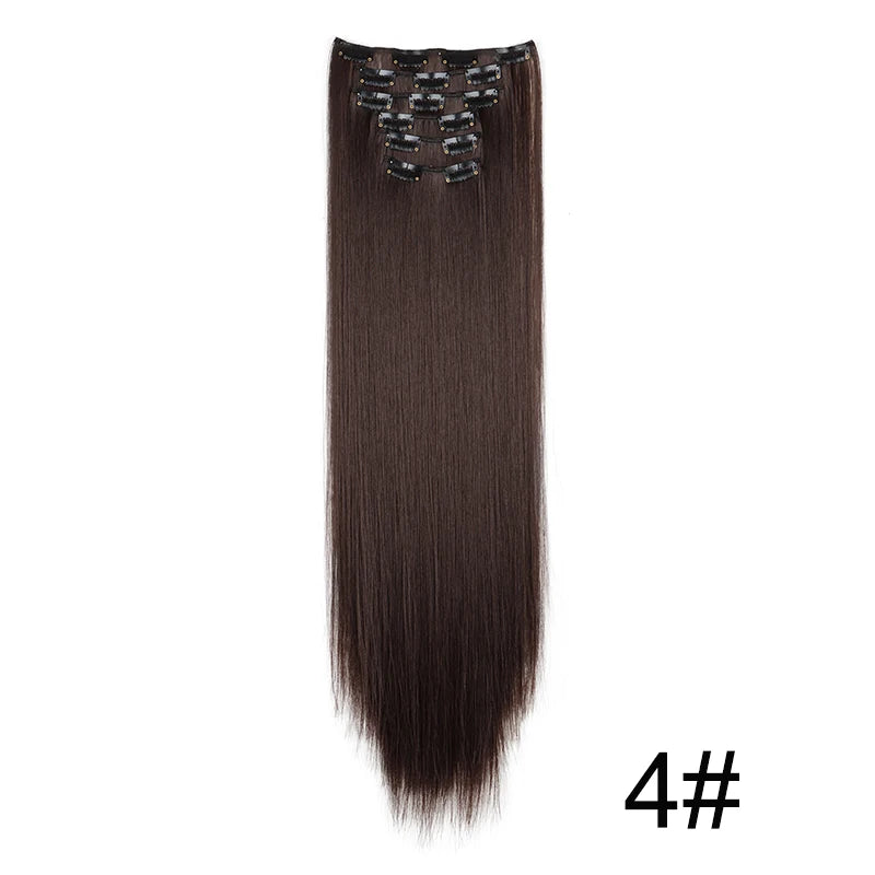 Synthetic 24Inch 16 Clips in Hair Extensions Long Straight Hairstyle Hairpieces Heat Resistant False Hair Daily Use