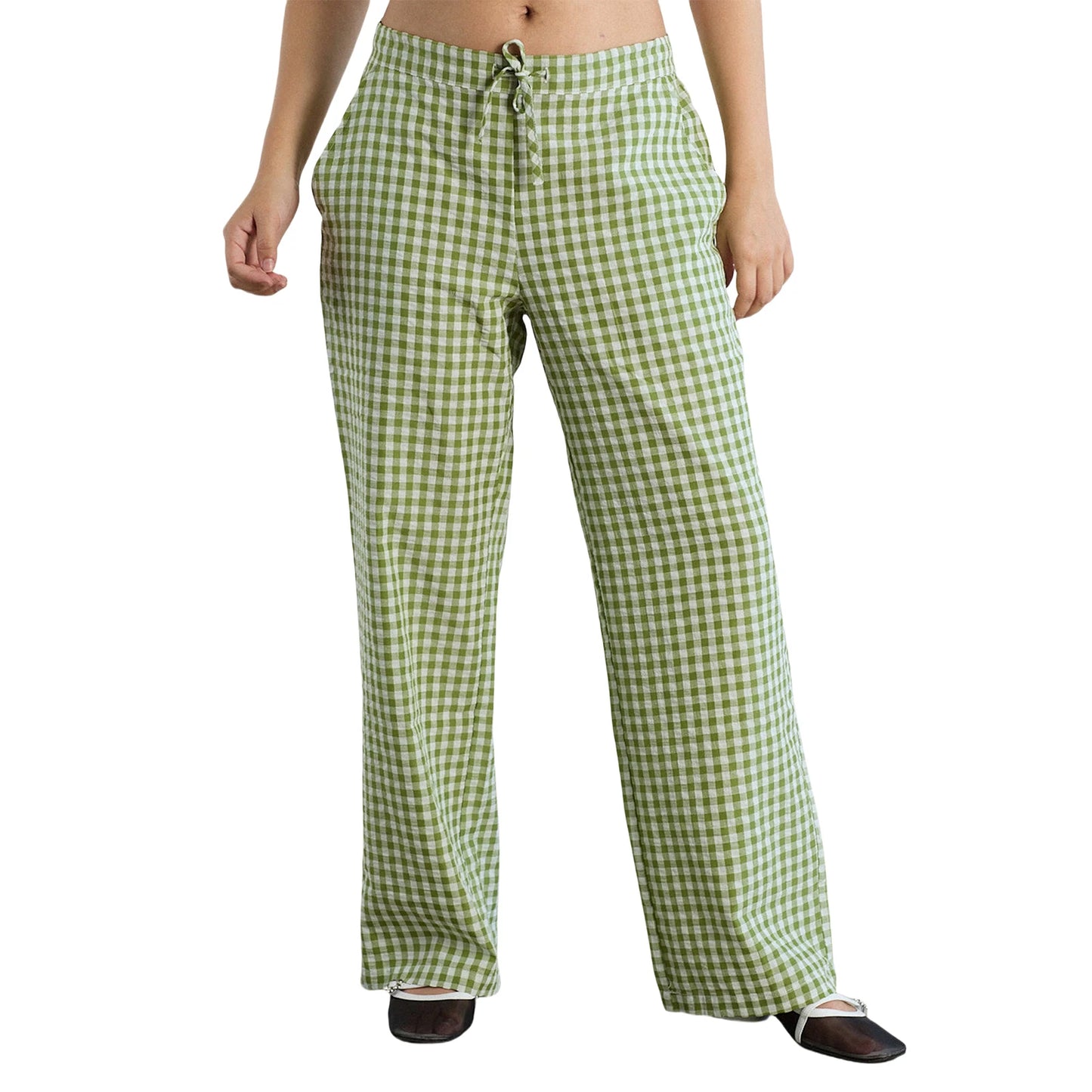 Women s Casual High Waist Wide Leg Palazzo Pants with Elastic Waistband and Checkered Print Design for Spring Summer Fashion