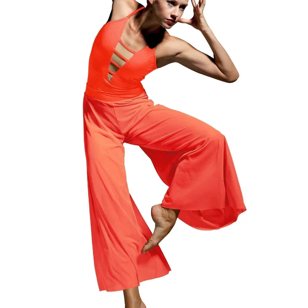 2 Piece Dance Camisole Leotard and Wide Leg Pants Outfit Contemporary Dance Wear