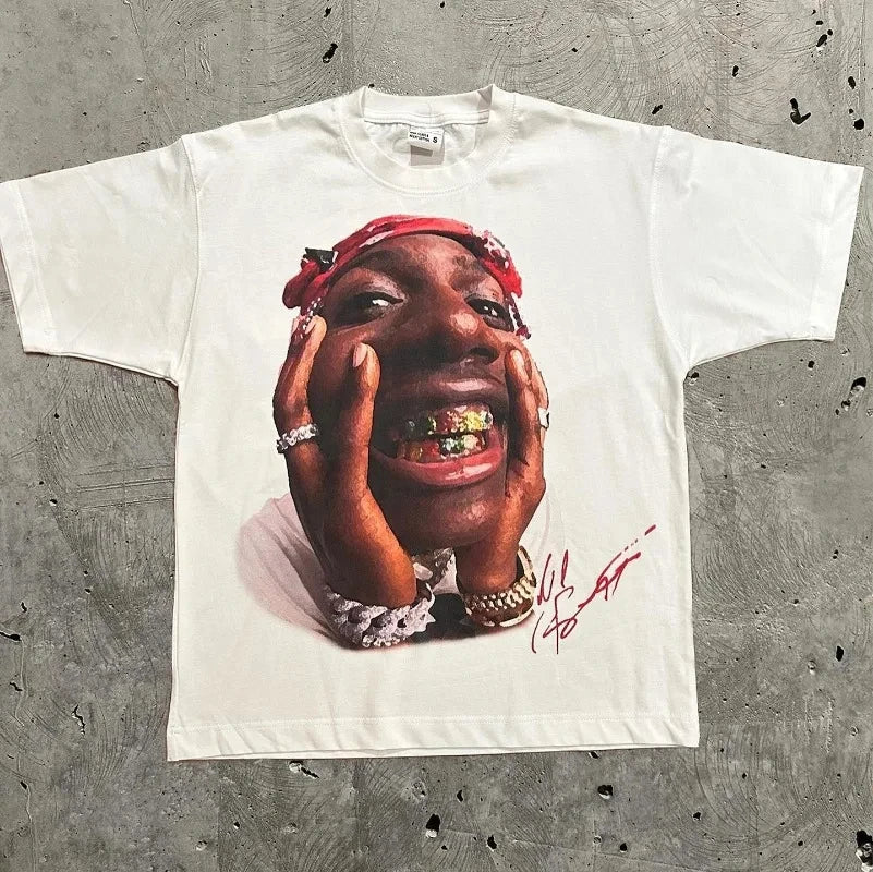 Men's T-Shirt Retro Trend Portrait Print Short Sleeve T-Shirt Y2k Gothic  Hip Hop Couple Casual Loose T Shirt Summer Top