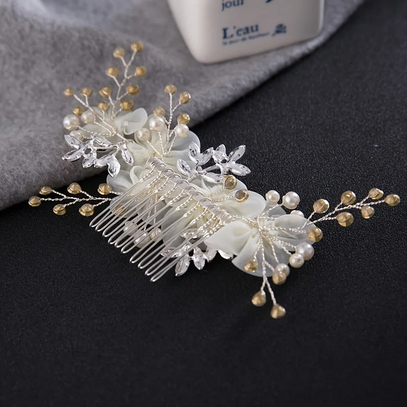 Flower Rhinestone Pearl Hair Clip Comb Headband Women Hair Jewelry Accessories For Women  Headband Clip Gift