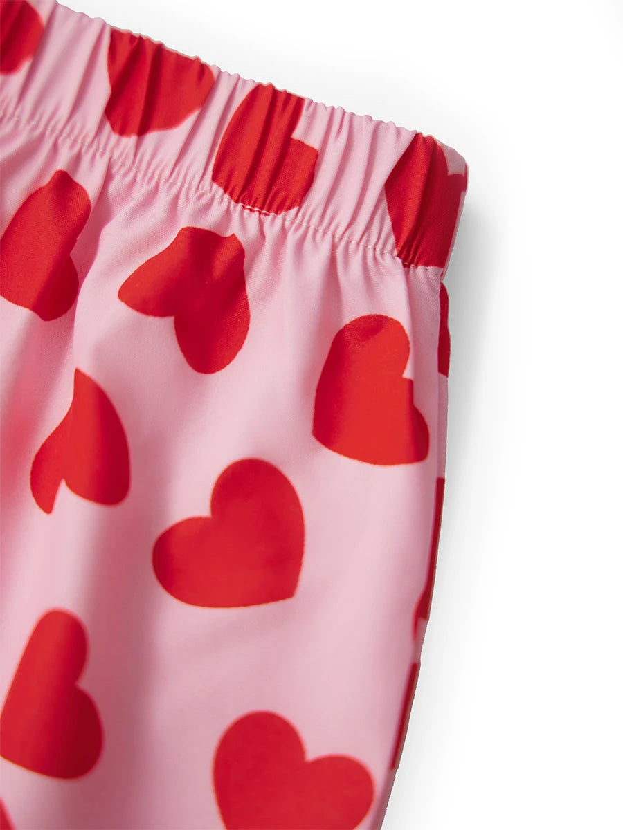 Valentine s Day Pajama Set with Heart Print Short Sleeve Top and Drawstring Shorts  Loungewear Set