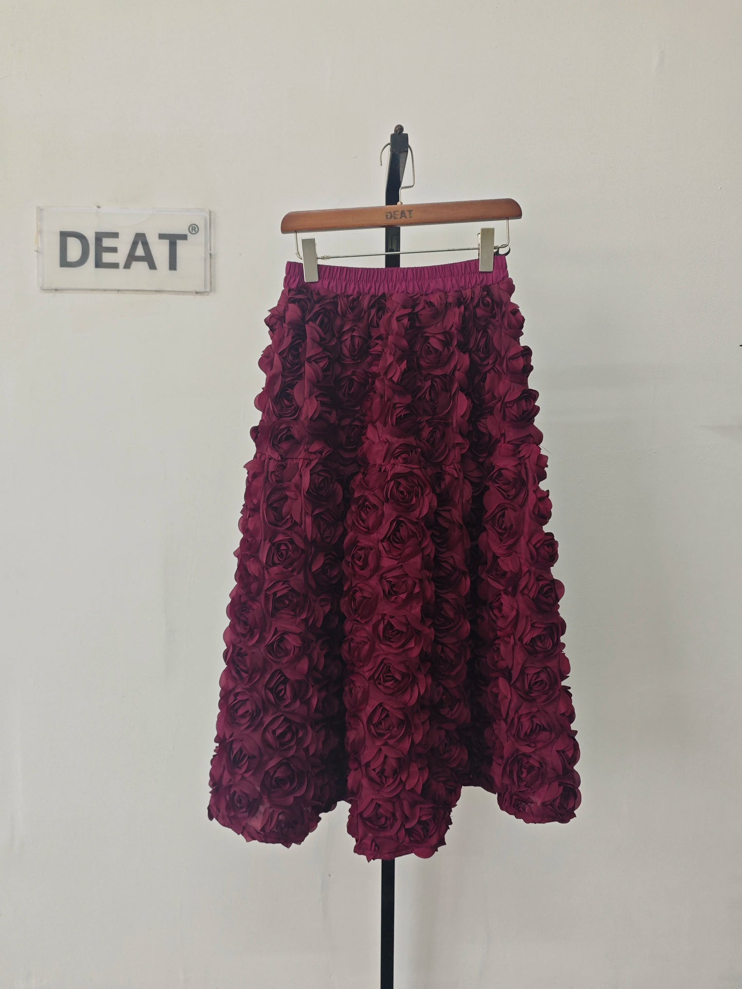 A-line 3d Rose Flowers Design Pleated  Long Skirt
