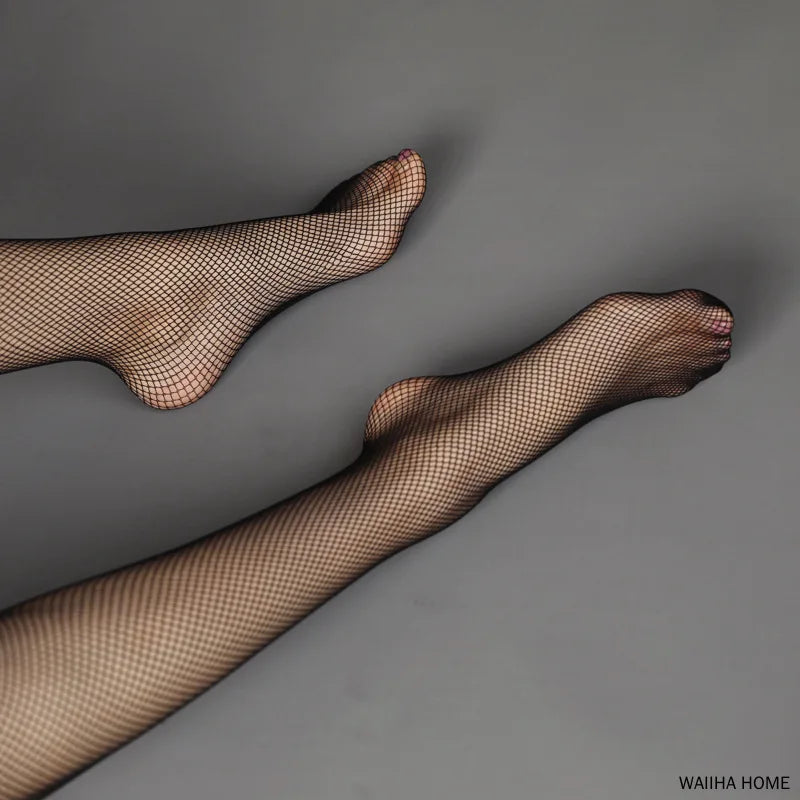 Sexy Black Fishnet Non-Slip Stockings Women Hollow Out  High Over Knee Lace Women's Long Stockings