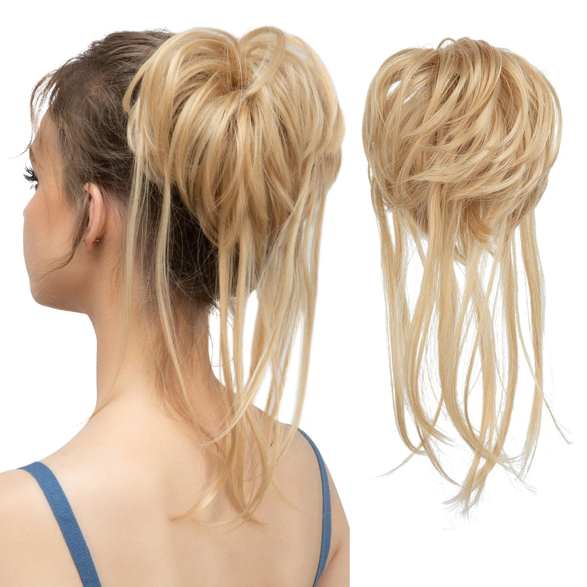 Synthetic Elastic Messy Bun Hairpieces Curly Scrunchie Black Blonde Brown Chignon Band Updo Donut For Women Natural Fake Hair