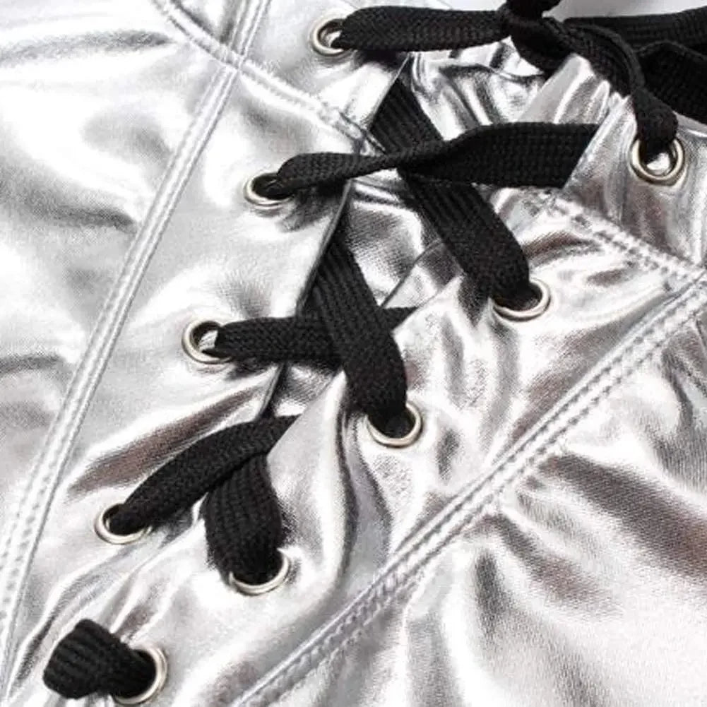 PU Leather Swimwear Mens Metallic Shiny Underpant Swim Boxers Beach Shorts Lace Up Underwear Bikinis Swimsuits Swimming Trunks