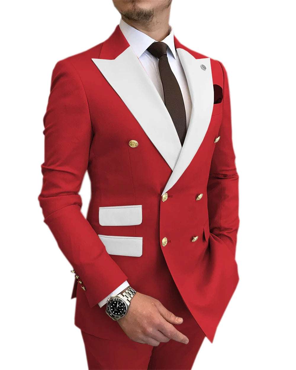 Slim Fit 2 Piece Wedding Men's Suits Solid Groom Tuxedos Formal Suits for Prom Party Best Man Peak Lapel Blazer Pants