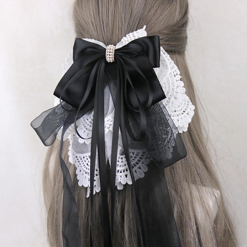 Ribbon Bow Headband With Hairpins Wide Hair Hoop Lace Ruffled Tassels Hair Bands Sweet Hair Accessories