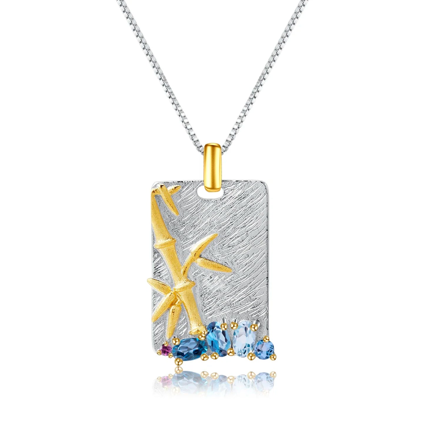 Natural Topaz Amethyst Peridot Fine Jewelry 925 Sterling Silver Handmade Bamboo Pendant Necklace